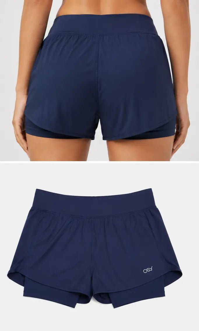 OSY Women's 2-in-1 Running Shorts with Inner Pocket - Navy Blue