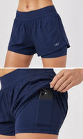 OSY Women's 2-in-1 Running Shorts with Inner Pocket - Navy Blue