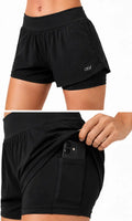 OSY Women's 2-in-1 Running Shorts with Inner Pocket - Black
