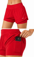 OSY Women's 2-in-1 Running Shorts with Inner Pocket - Red