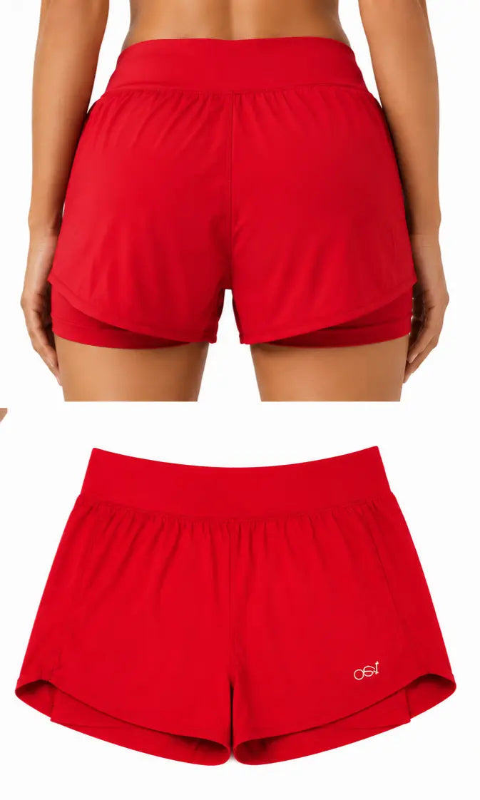 OSY Women's 2-in-1 Running Shorts with Inner Pocket - Red
