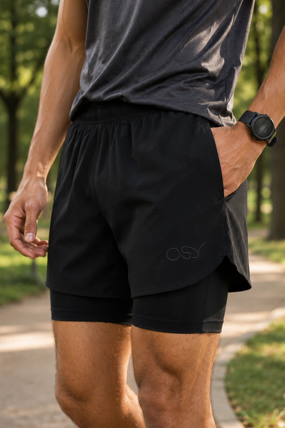 OSY Apex 2-in-1 Training Shorts - Black