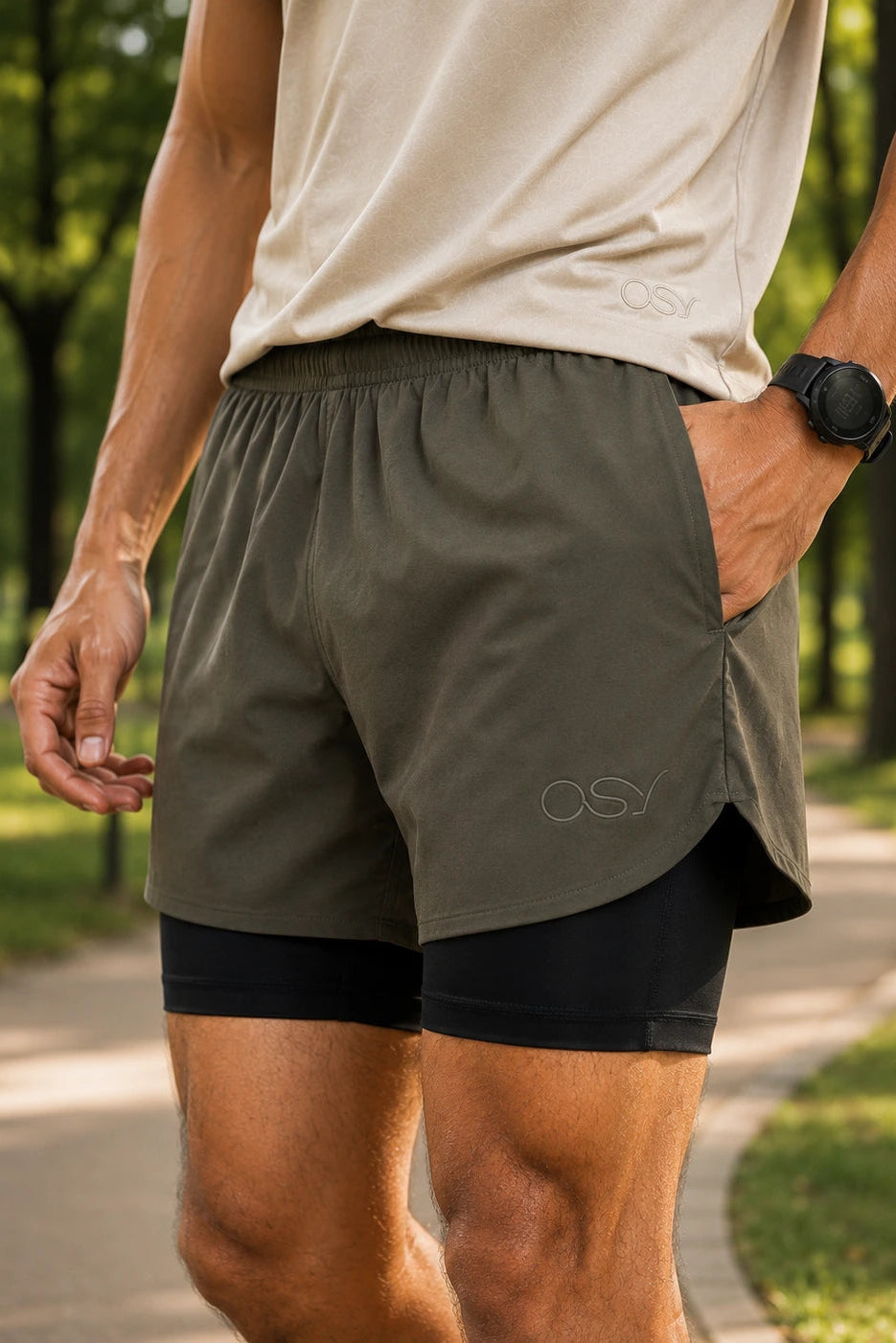 OSY Apex 2-in-1 Training Shorts - Storm Olive