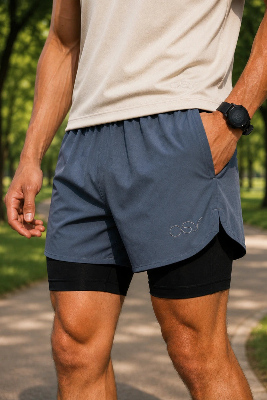 OSY Apex 2-in-1 Training Shorts - Slate Grey