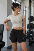 OSY Women's 2-in-1 Running Shorts with Inner Pocket - Black